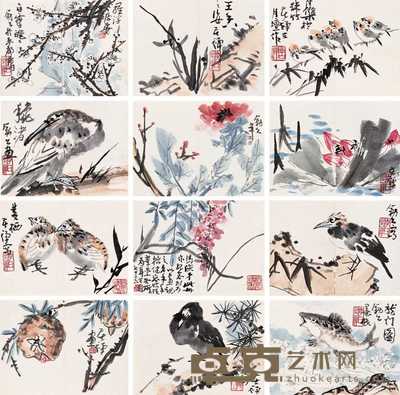 李苦禅 花鸟册 册页（十二开） 19×26cm×12